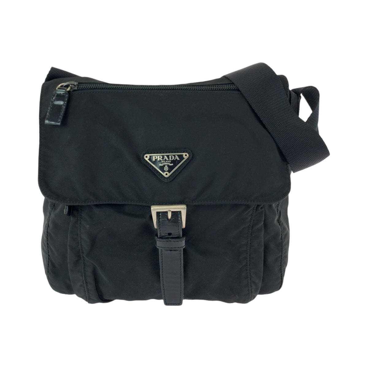 17969
PRADA プラダ テスート 三角ロゴプレート ブラック 黒 シルバー金具 ナイロン BT8994 ショルダーバッグ ポシェット  メンズ AB38
