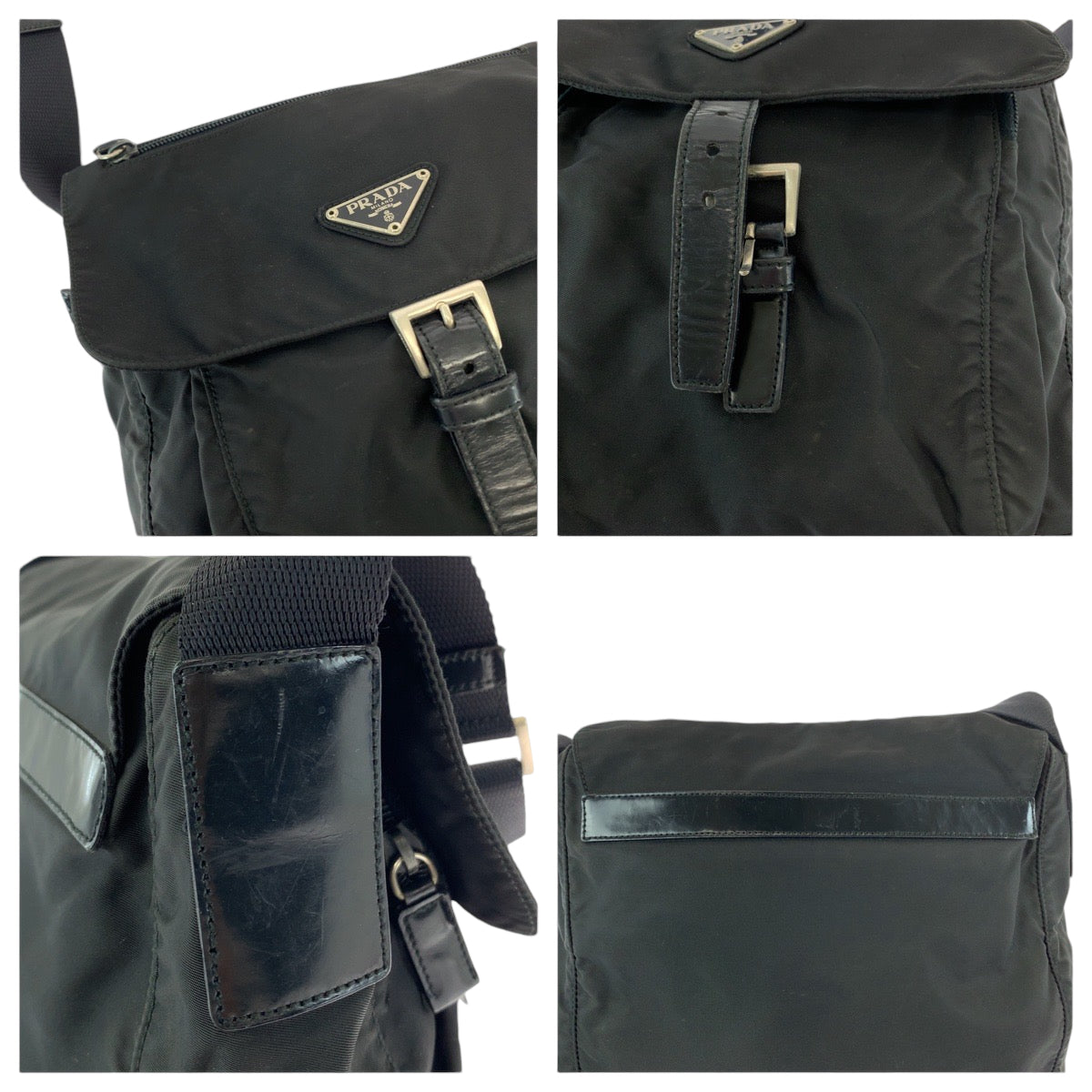 17969
PRADA プラダ テスート 三角ロゴプレート ブラック 黒 シルバー金具 ナイロン BT8994 ショルダーバッグ ポシェット  メンズ AB38
