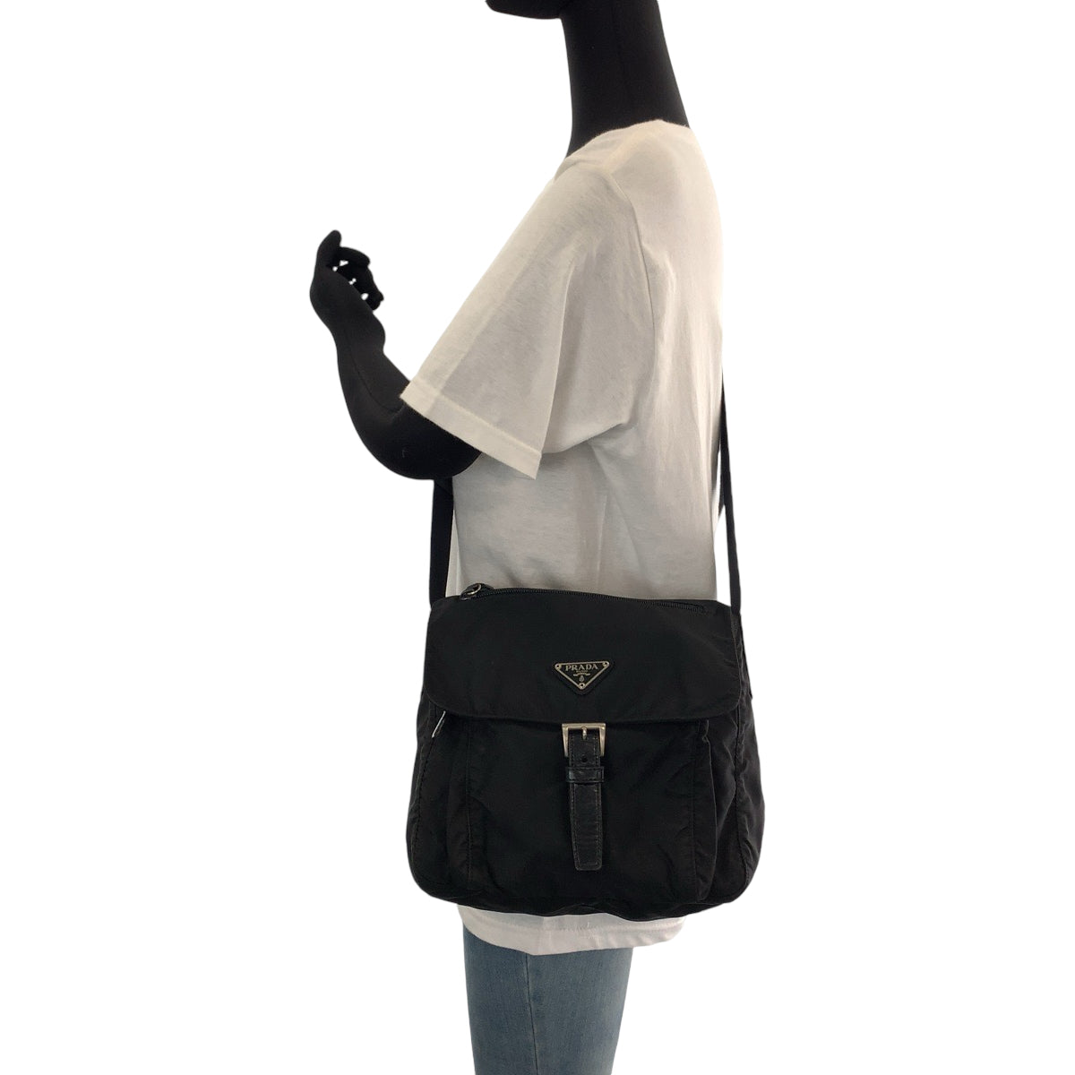 17969
PRADA プラダ テスート 三角ロゴプレート ブラック 黒 シルバー金具 ナイロン BT8994 ショルダーバッグ ポシェット  メンズ AB38