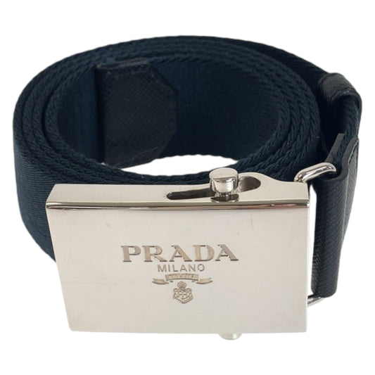 PRADA Prada Navy Silver Hardware Canvas/Leather Belt Gacha Belt Unisex Men's