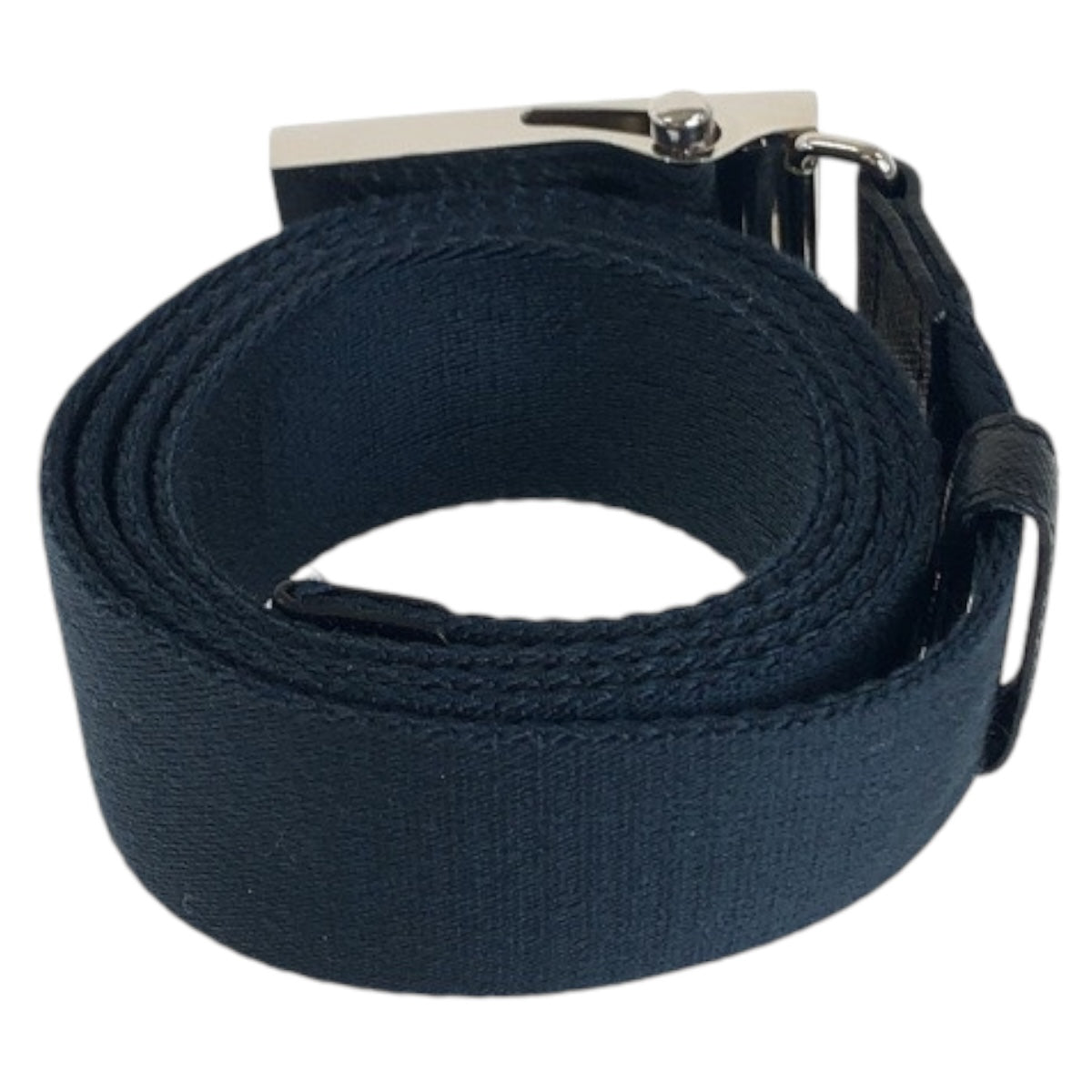 PRADA Prada Navy Silver Hardware Canvas/Leather Belt Gacha Belt Unisex Men's