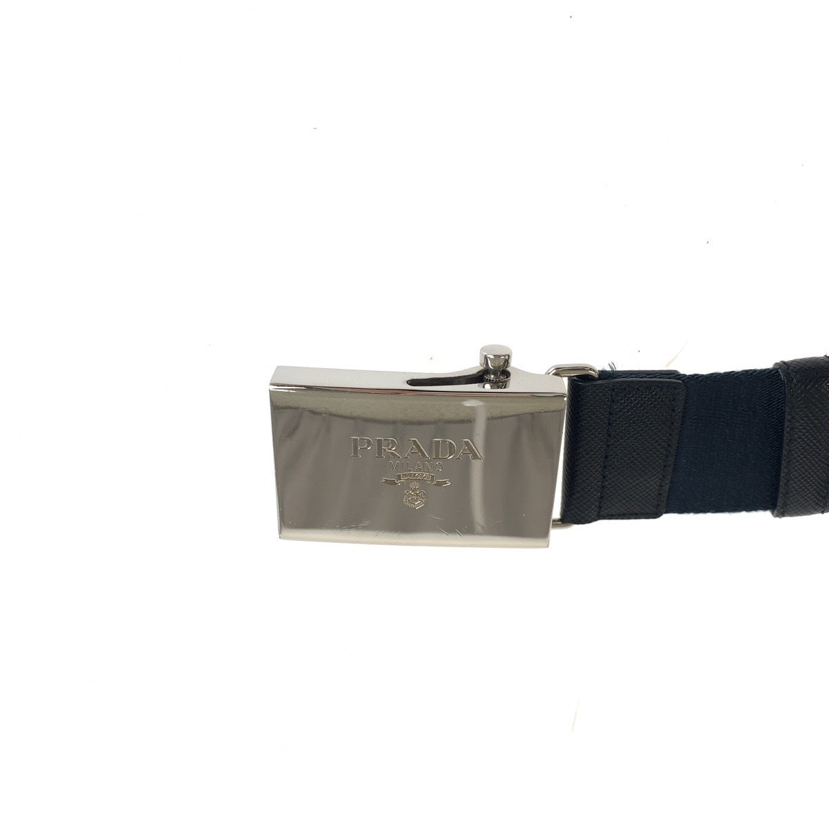 PRADA Prada Navy Silver Hardware Canvas/Leather Belt Gacha Belt Unisex Men's