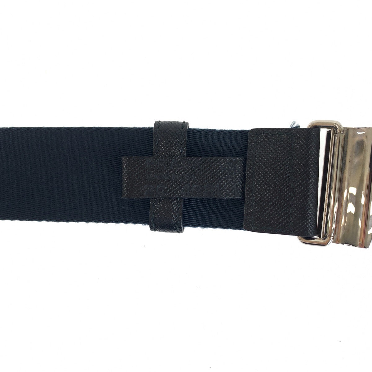 PRADA Prada Navy Silver Hardware Canvas/Leather Belt Gacha Belt Unisex Men's