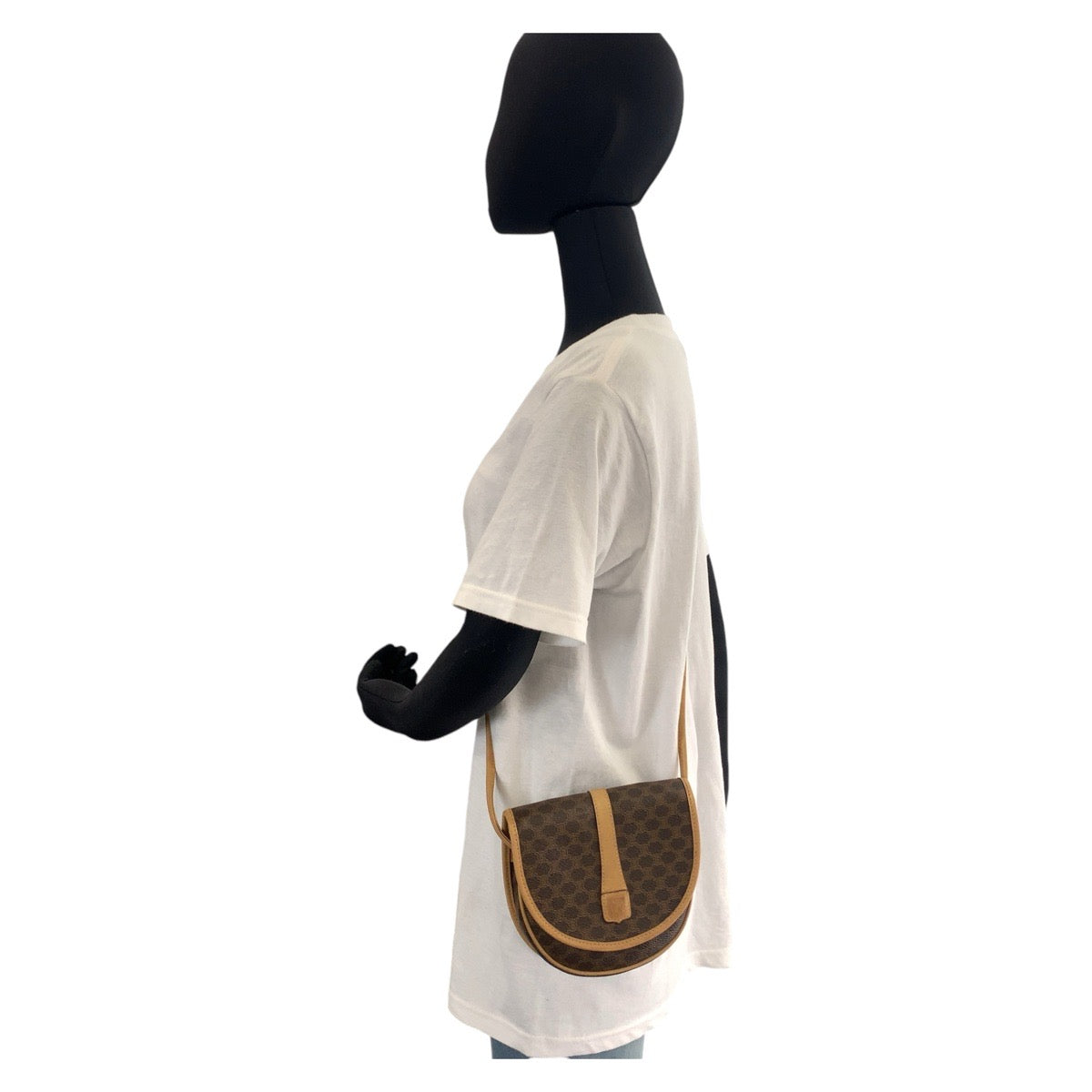 12957
CELINE セリーヌ マカダム ブラウン PVC / レザー 斜め掛け ミニ ショルダーバッグ ポシェット  レディース