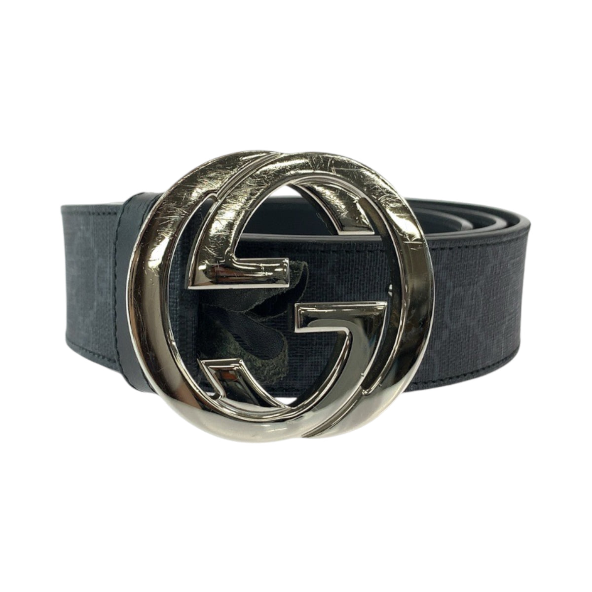 17984
GUCCI グッチ インターロッキング 105cm/42inc ブラック 黒 シルバー金具 GGスプリームキャンバス 490199 ベルト バックル  メンズ