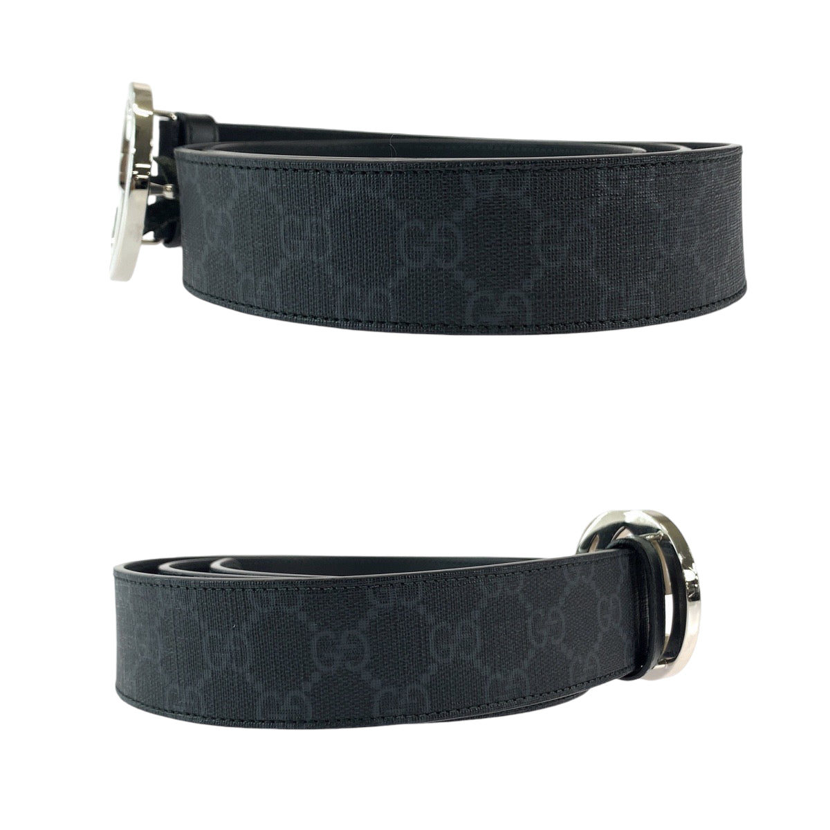 17984
GUCCI グッチ インターロッキング 105cm/42inc ブラック 黒 シルバー金具 GGスプリームキャンバス 490199 ベルト バックル  メンズ