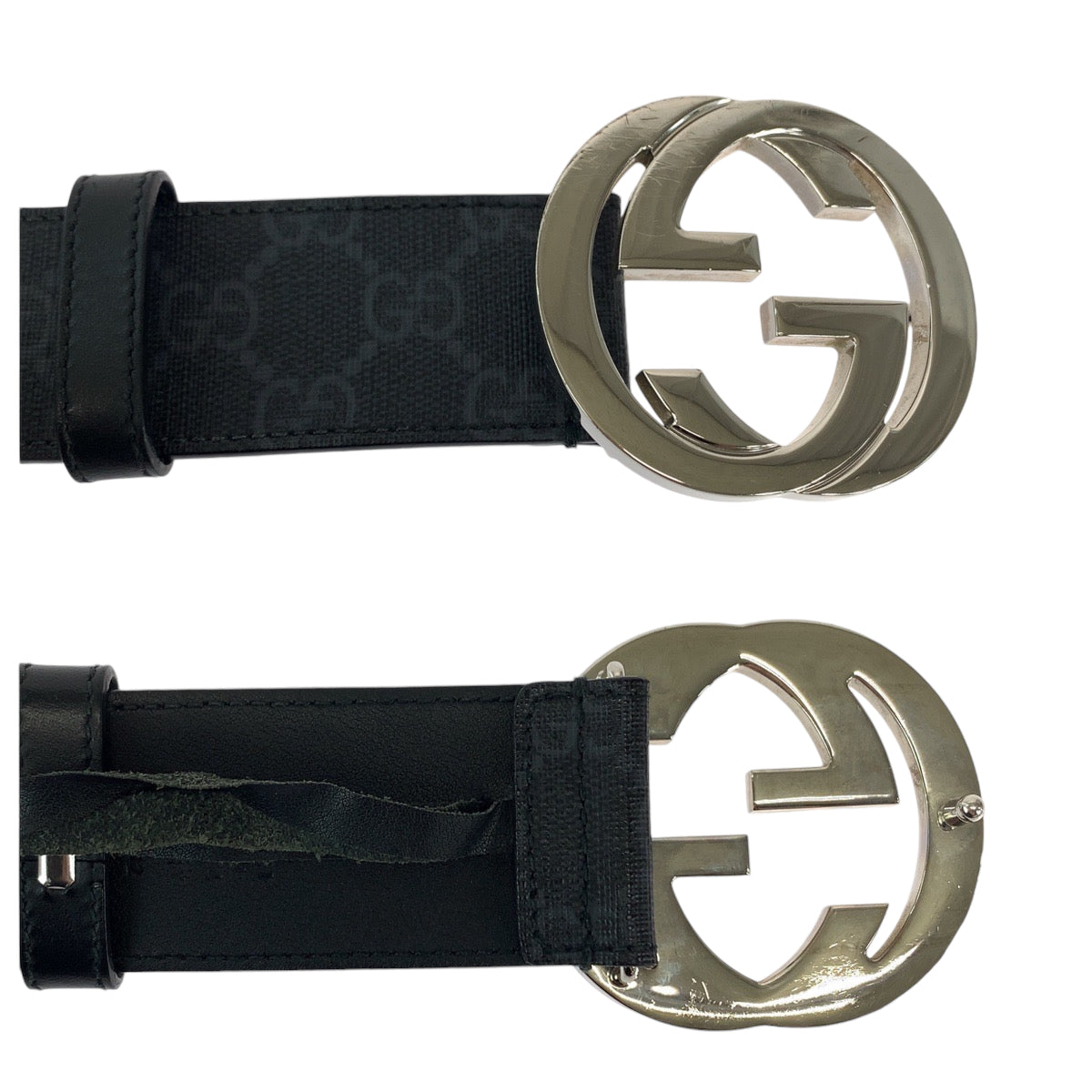 17984
GUCCI グッチ インターロッキング 105cm/42inc ブラック 黒 シルバー金具 GGスプリームキャンバス 490199 ベルト バックル  メンズ