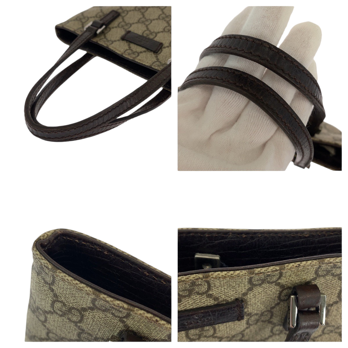 12959
GUCCI グッチ GGプラス ベージュ ブラック シルバー金具 PVC 114600 ミニトートバッグ ハンドバッグ  レディース