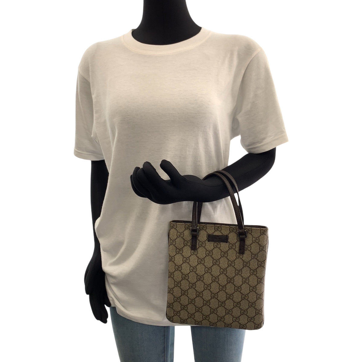 12959
GUCCI グッチ GGプラス ベージュ ブラック シルバー金具 PVC 114600 ミニトートバッグ ハンドバッグ  レディース