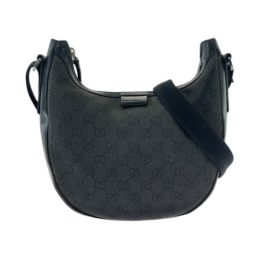 12961
GUCCI グッチ ブラック 黒 シルバー金具 GGキャンバス ホーボー 斜め掛け ショルダーバッグ  レディース