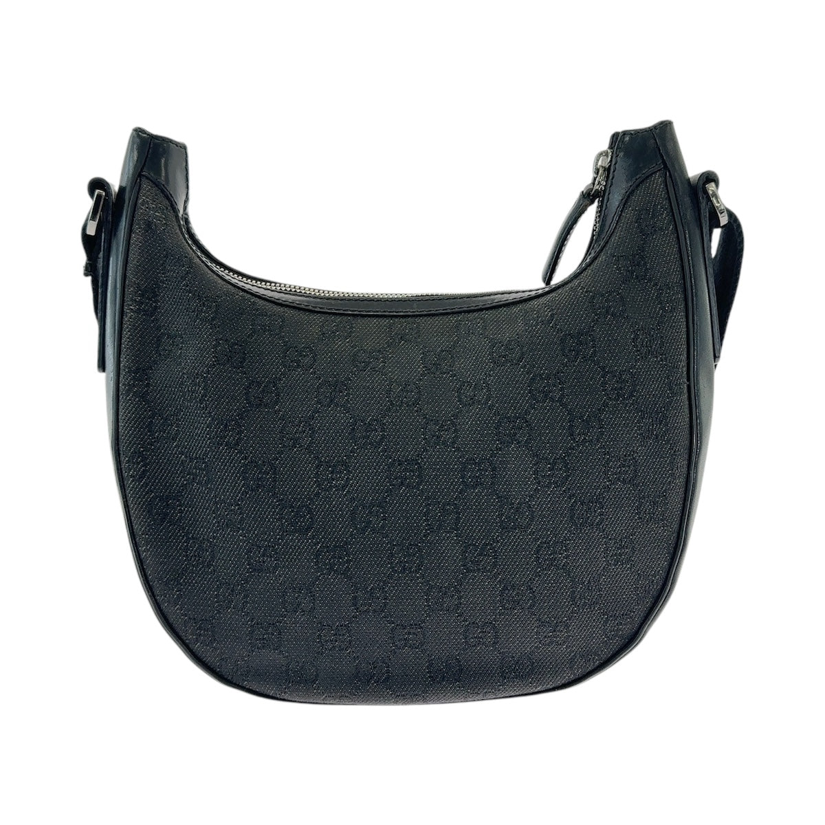12961
GUCCI グッチ ブラック 黒 シルバー金具 GGキャンバス ホーボー 斜め掛け ショルダーバッグ  レディース