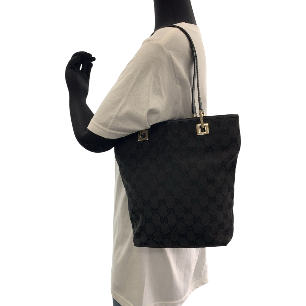 12962
GUCCI グッチ ブラック ゴールド金具 GGキャンバス 002 1099 トートバッグ ショルダーバッグ  レディース