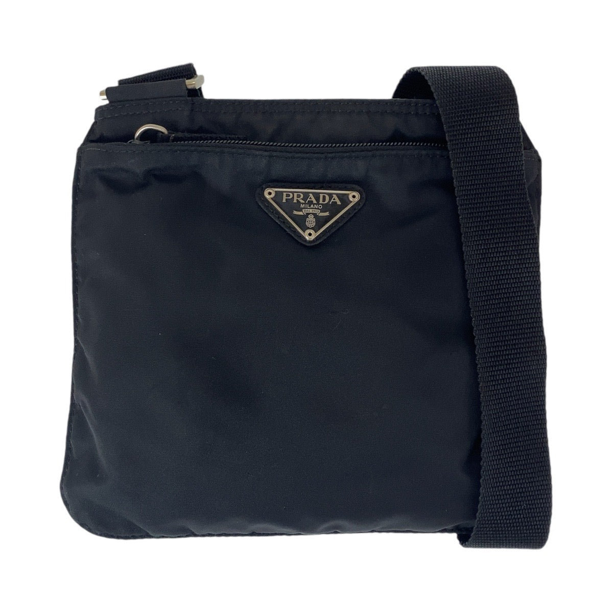 111934
PRADA プラダ テスート 三角ロゴプレート ブラック 黒 シルバー金具 ナイロン 斜め掛け ショルダーバッグ ポシェット  レディース
