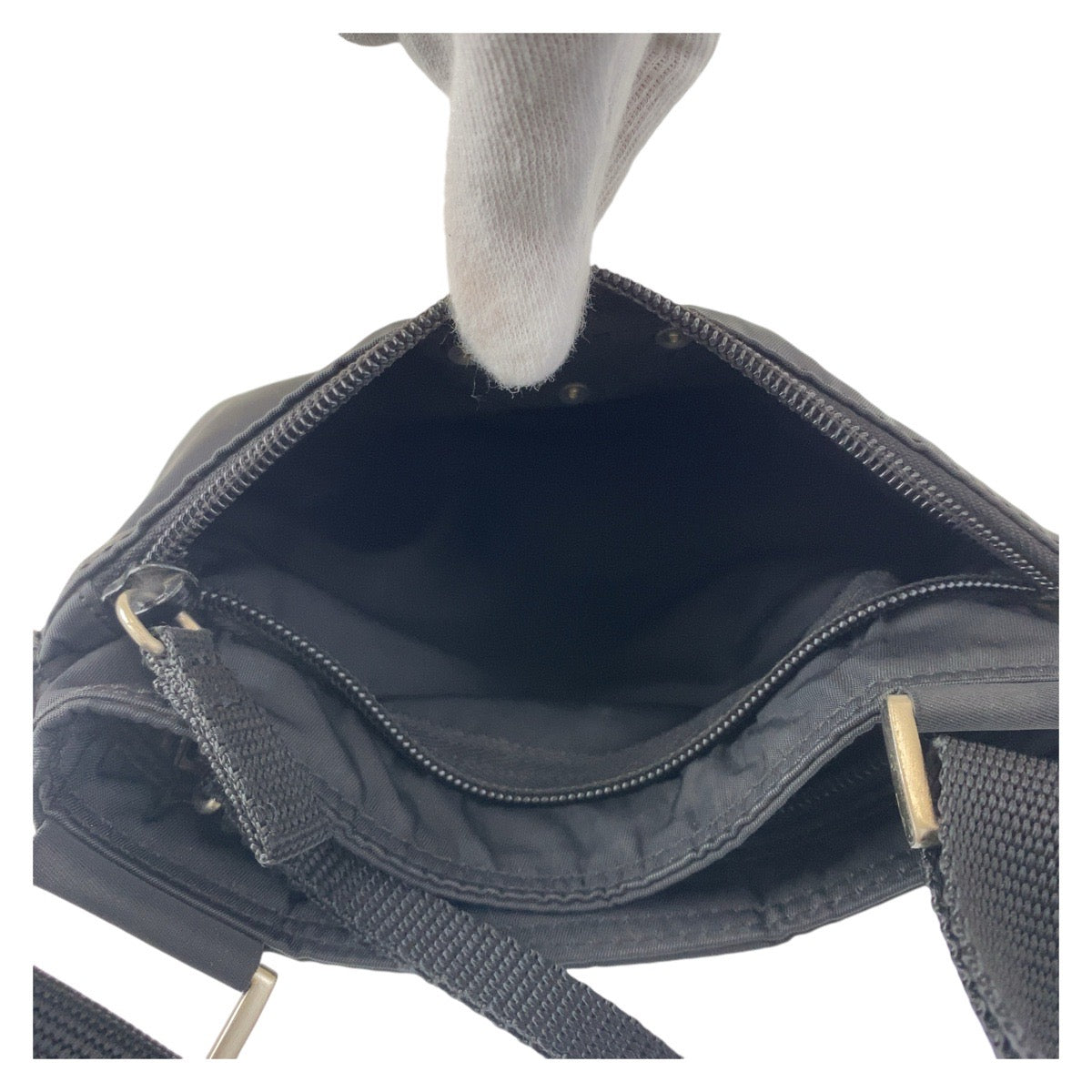 PRADA Prada Tessuto Triangle Logo Plate Black Silver Hardware Nylon Crossbody Shoulder Bag Pochette Women's