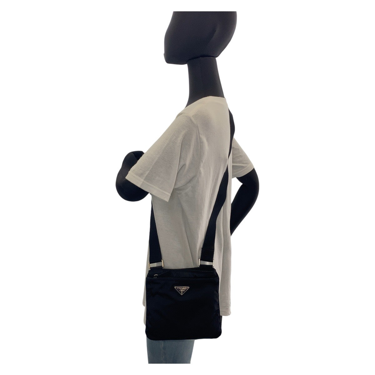 PRADA Prada Tessuto Triangle Logo Plate Black Silver Hardware Nylon Crossbody Shoulder Bag Pochette Women's