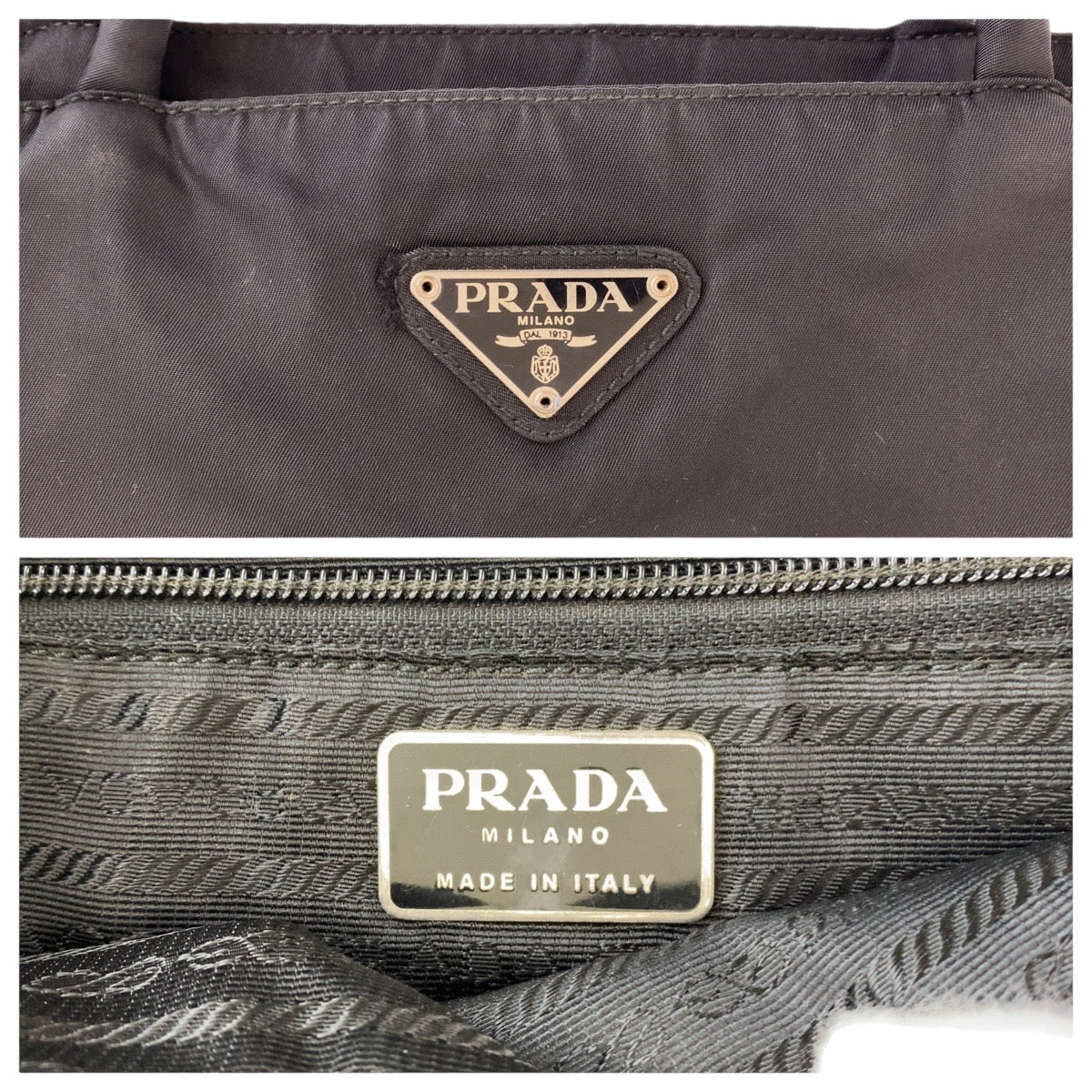 12964
PRADA プラダ テスート 三角ロゴプレート ブラック 黒 シルバー金具 ナイロン トートバッグ ショルダーバッグ  レディース