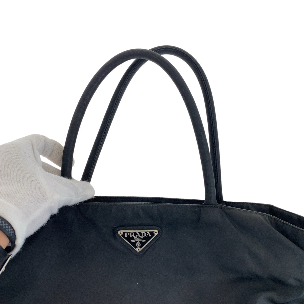 12964
PRADA プラダ テスート 三角ロゴプレート ブラック 黒 シルバー金具 ナイロン トートバッグ ショルダーバッグ  レディース