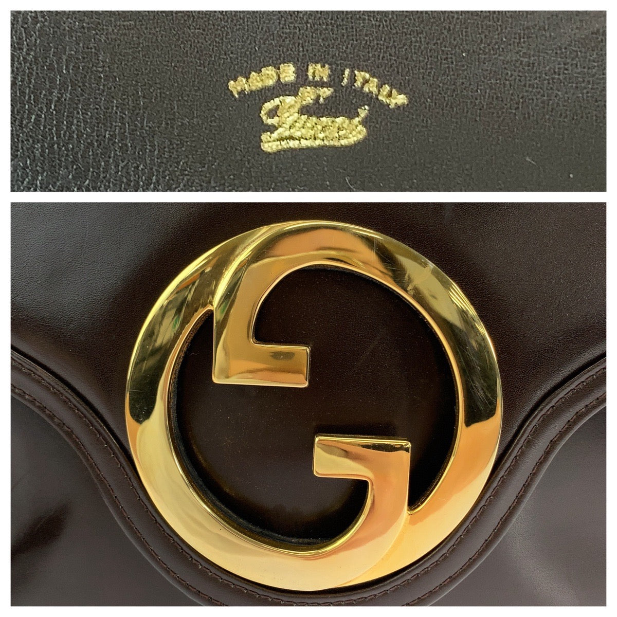 12965
GUCCI グッチ ヴィンテージ オールドグッチ インターロッキング ブラウン ゴールド金具 レザー ショルダーバッグ 肩掛け  レディース