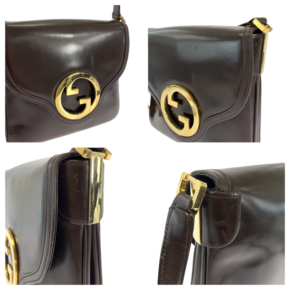 12965
GUCCI グッチ ヴィンテージ オールドグッチ インターロッキング ブラウン ゴールド金具 レザー ショルダーバッグ 肩掛け  レディース