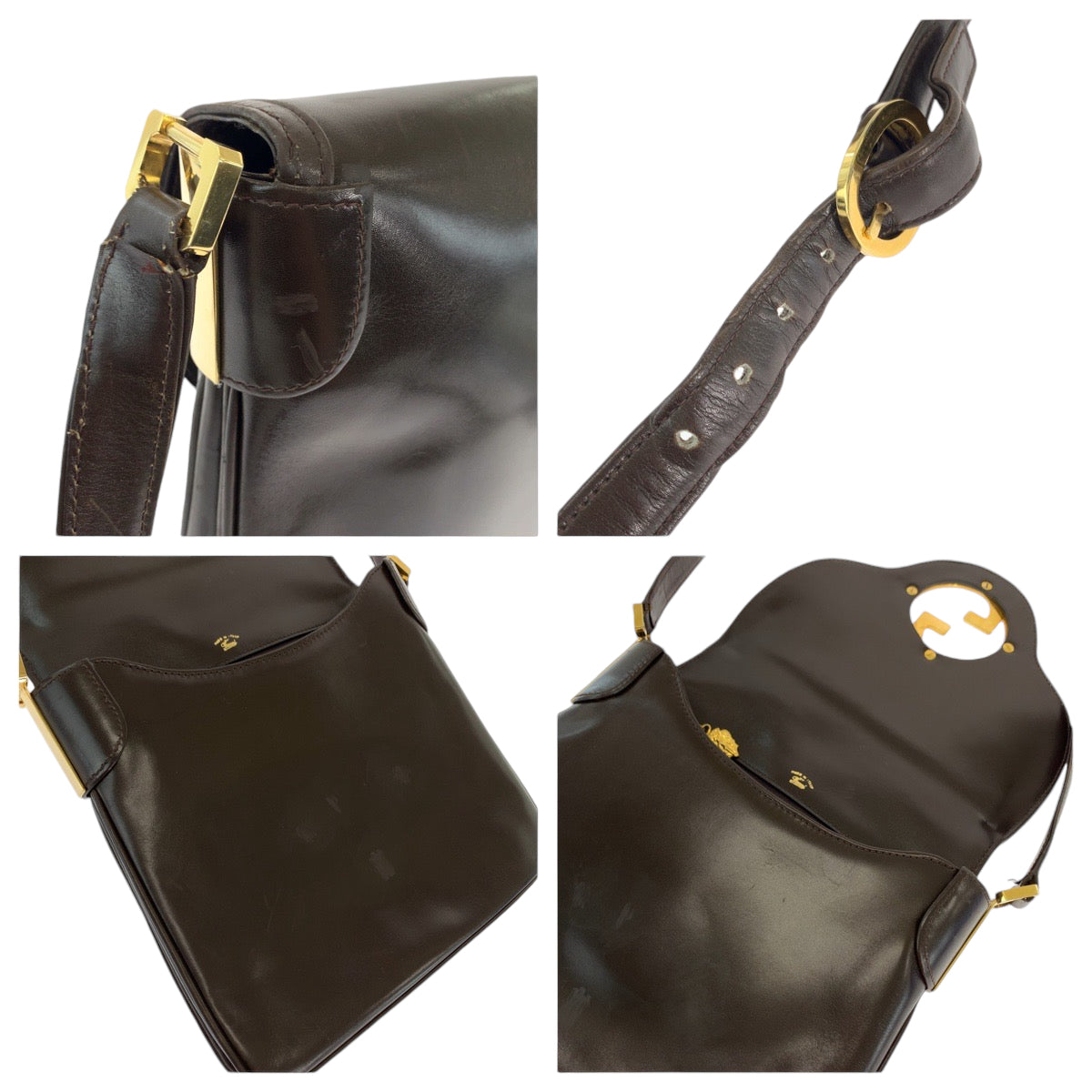 12965
GUCCI グッチ ヴィンテージ オールドグッチ インターロッキング ブラウン ゴールド金具 レザー ショルダーバッグ 肩掛け  レディース