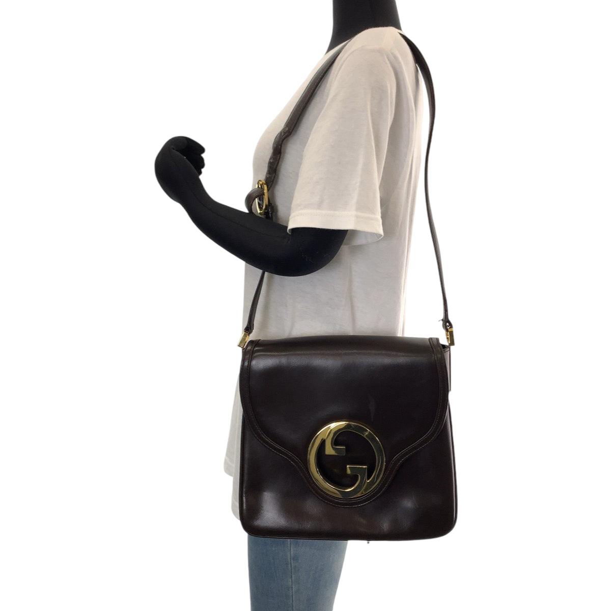 12965
GUCCI グッチ ヴィンテージ オールドグッチ インターロッキング ブラウン ゴールド金具 レザー ショルダーバッグ 肩掛け  レディース