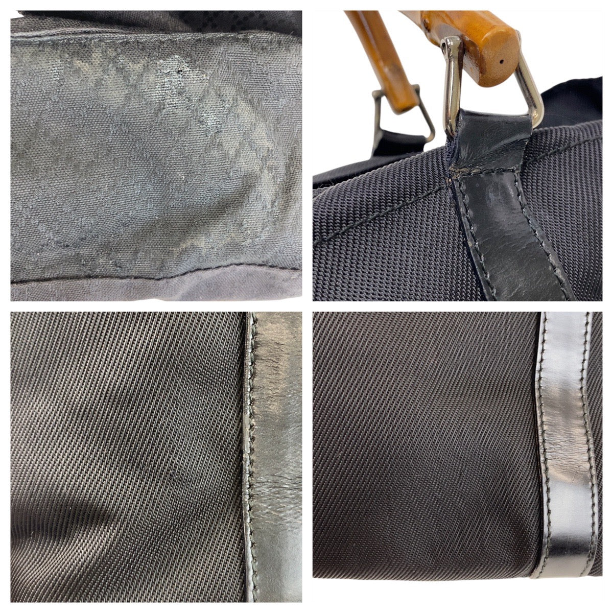 12967
GUCCI グッチ バンブー ブラック 黒 シルバー金具 キャンバス / レザー 000 1998 0508 トートバッグ ハンドバッグ  レディース