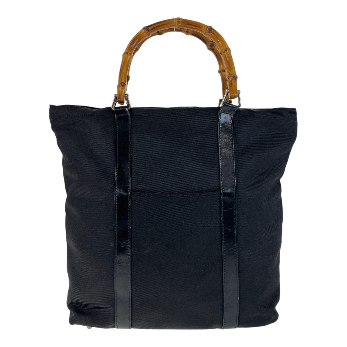12967
GUCCI グッチ バンブー ブラック 黒 シルバー金具 キャンバス / レザー 000 1998 0508 トートバッグ ハンドバッグ  レディース