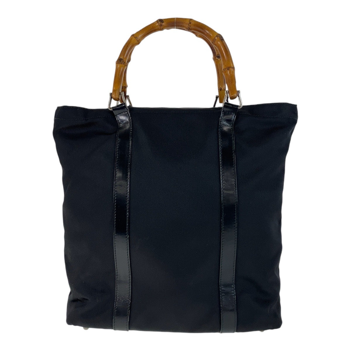 12967
GUCCI グッチ バンブー ブラック 黒 シルバー金具 キャンバス / レザー 000 1998 0508 トートバッグ ハンドバッグ  レディース