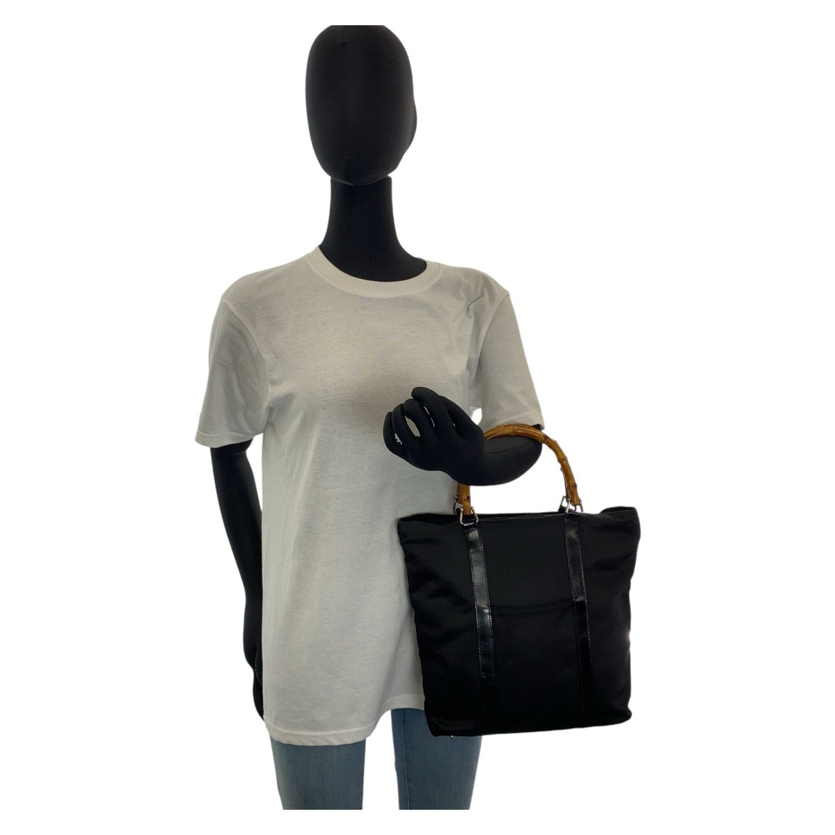 12967
GUCCI グッチ バンブー ブラック 黒 シルバー金具 キャンバス / レザー 000 1998 0508 トートバッグ ハンドバッグ  レディース