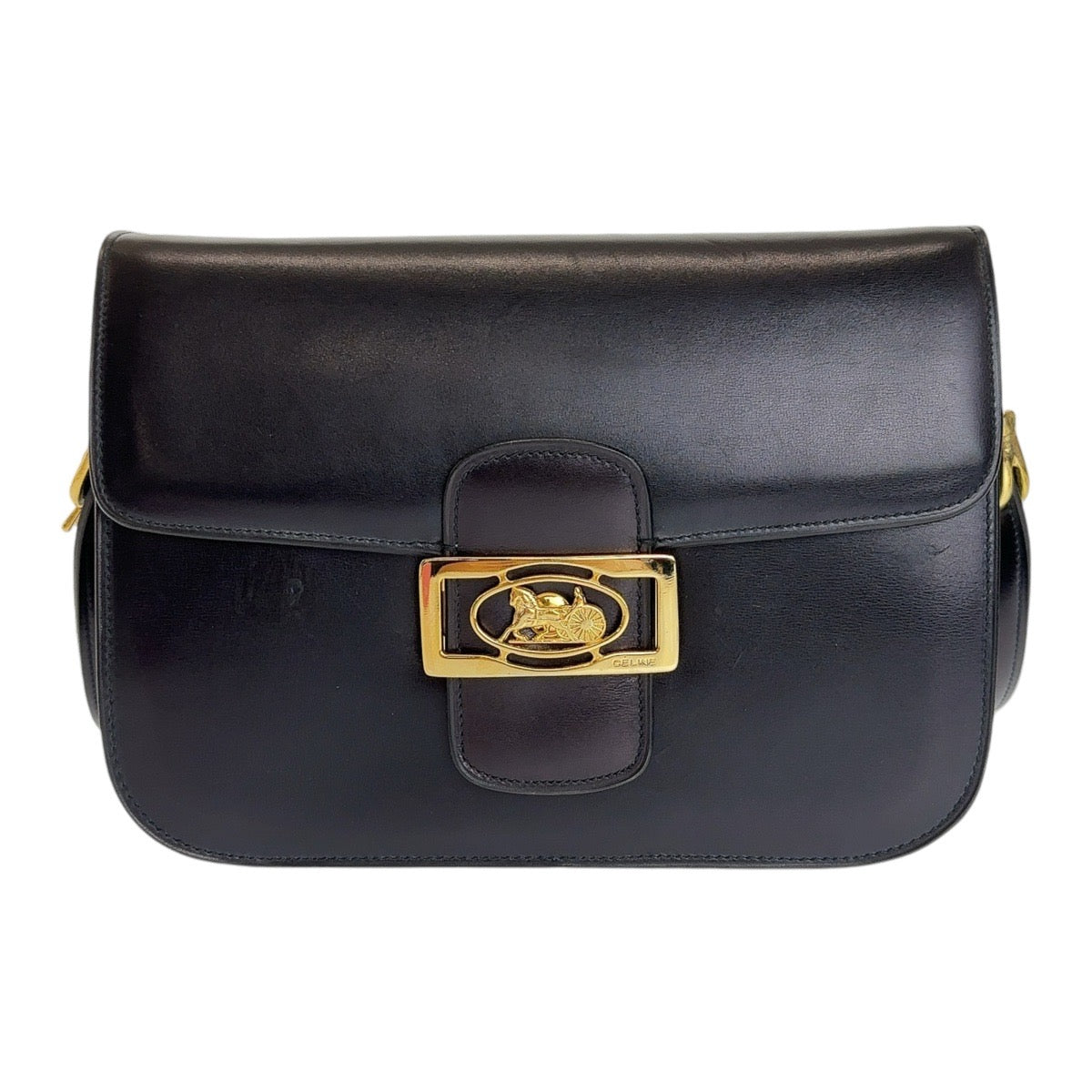 12969
CELINE セリーヌ ヴィンテージ 馬車金具 ホースキャリッジ ブラック 黒 ゴールド金具 レザー ショルバーバッグ ハンドバッグ  レディース
