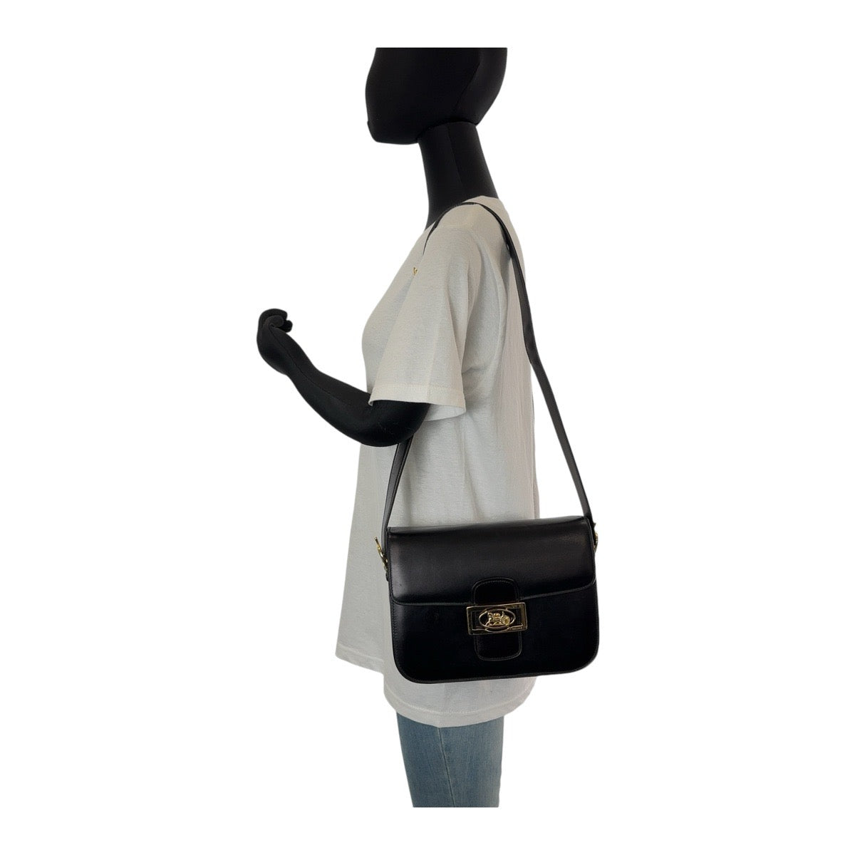 12969
CELINE セリーヌ ヴィンテージ 馬車金具 ホースキャリッジ ブラック 黒 ゴールド金具 レザー ショルバーバッグ ハンドバッグ  レディース