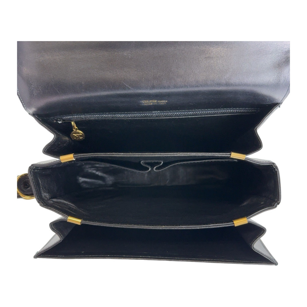 12969
CELINE セリーヌ ヴィンテージ 馬車金具 ホースキャリッジ ブラック 黒 ゴールド金具 レザー ショルバーバッグ ハンドバッグ  レディース