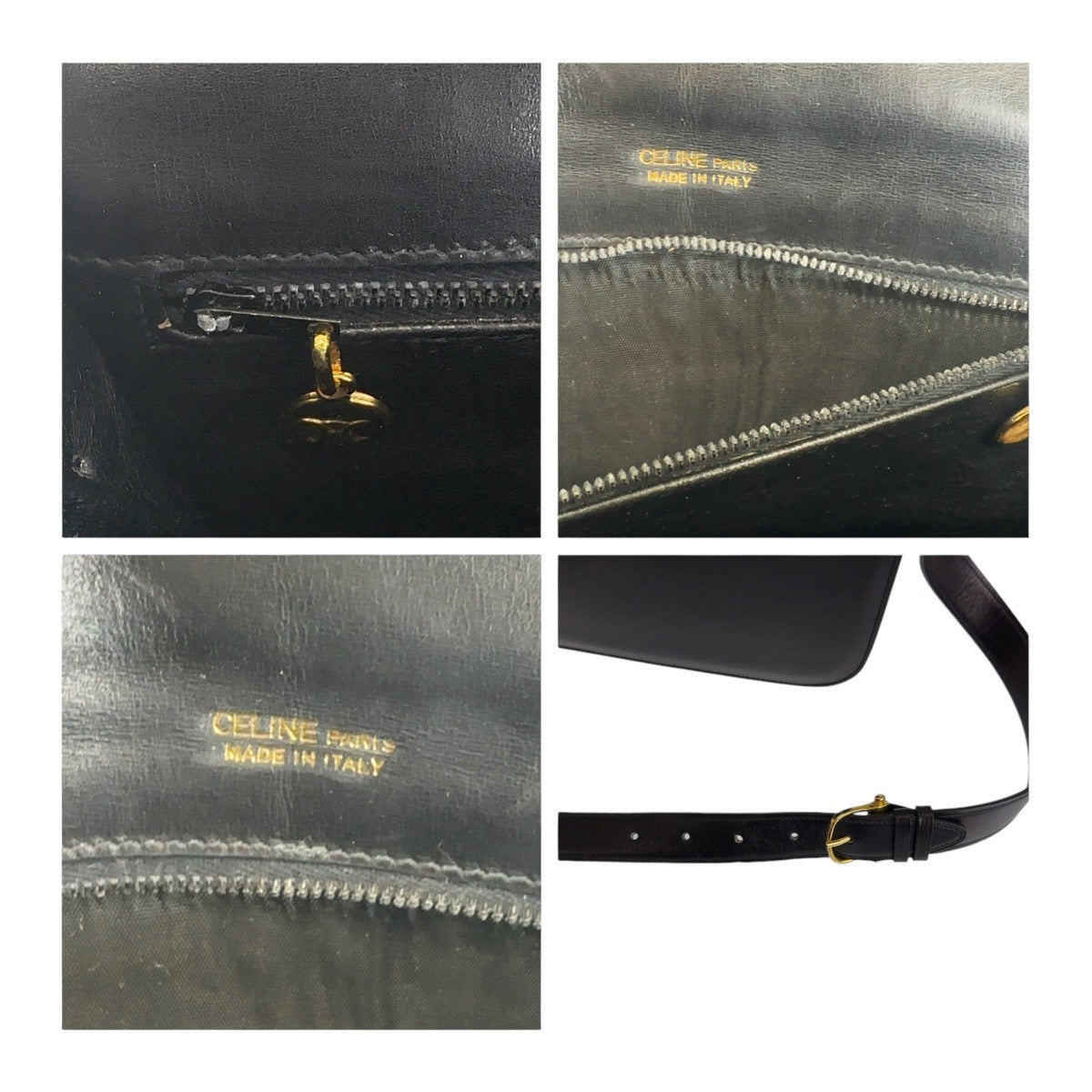 12969
CELINE セリーヌ ヴィンテージ 馬車金具 ホースキャリッジ ブラック 黒 ゴールド金具 レザー ショルバーバッグ ハンドバッグ  レディース