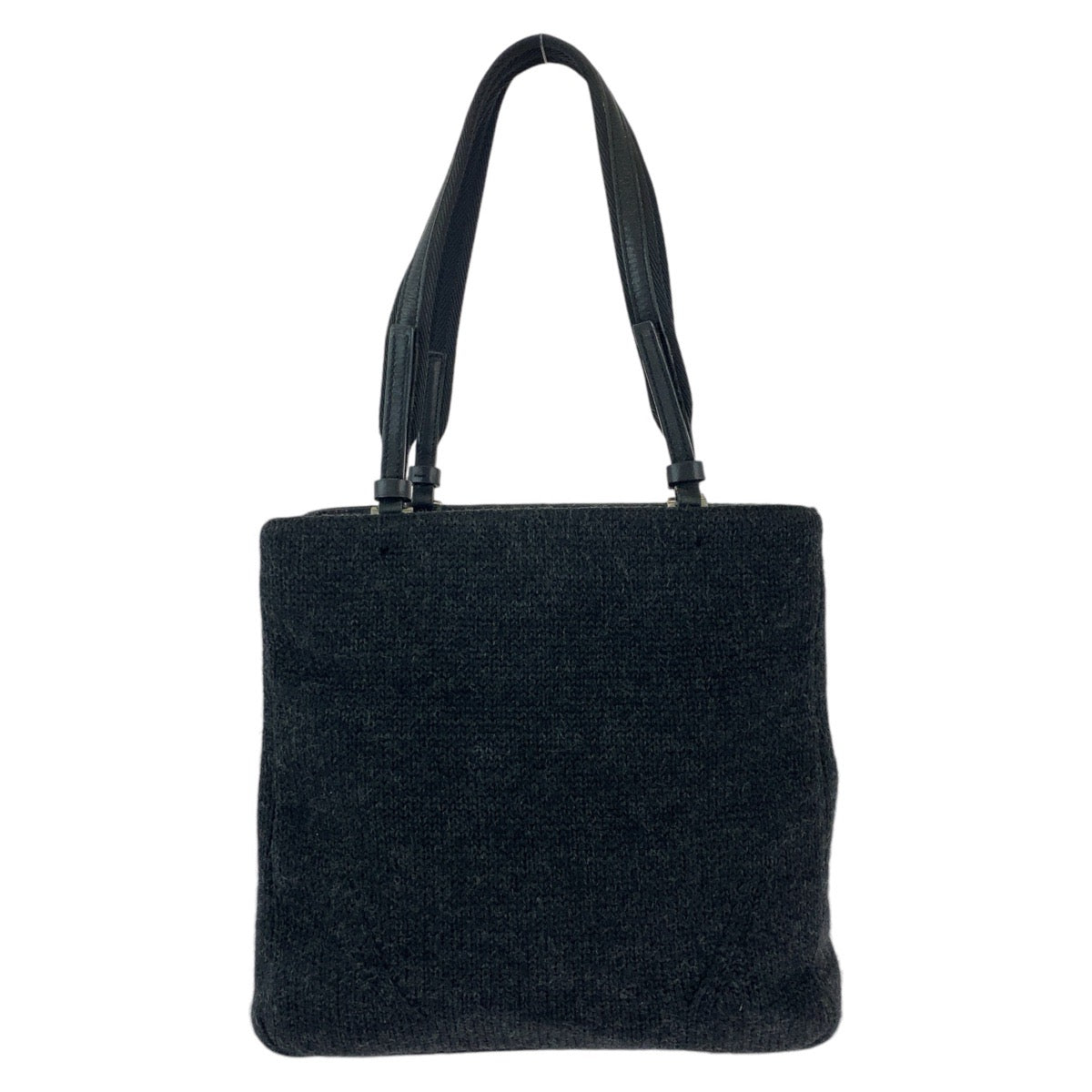11931
PRADA プラダ 三角ロゴプレート ブラック 黒 シルバー金具 ウール トートバッグ ショルダーバッグ  レディース