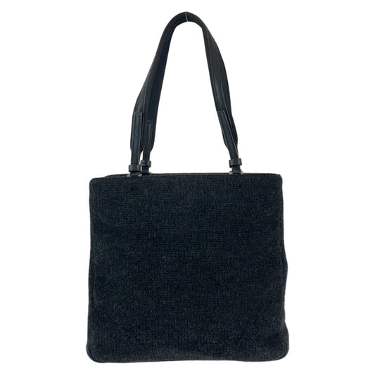 11931
PRADA プラダ 三角ロゴプレート ブラック 黒 シルバー金具 ウール トートバッグ ショルダーバッグ  レディース