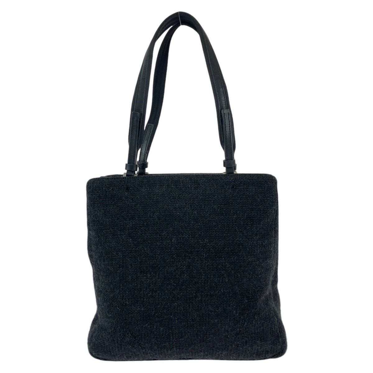 11931
PRADA プラダ 三角ロゴプレート ブラック 黒 シルバー金具 ウール トートバッグ ショルダーバッグ  レディース