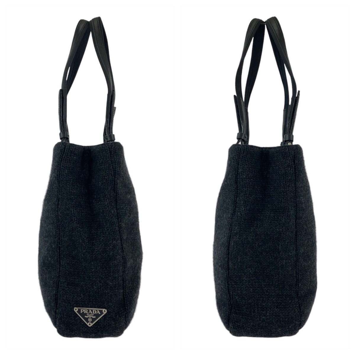 11931
PRADA プラダ 三角ロゴプレート ブラック 黒 シルバー金具 ウール トートバッグ ショルダーバッグ  レディース