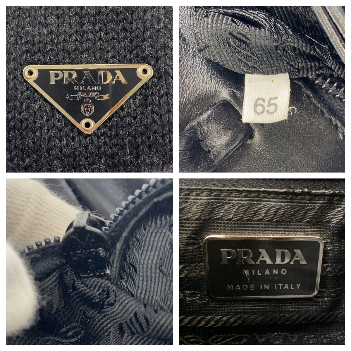 11931
PRADA プラダ 三角ロゴプレート ブラック 黒 シルバー金具 ウール トートバッグ ショルダーバッグ  レディース