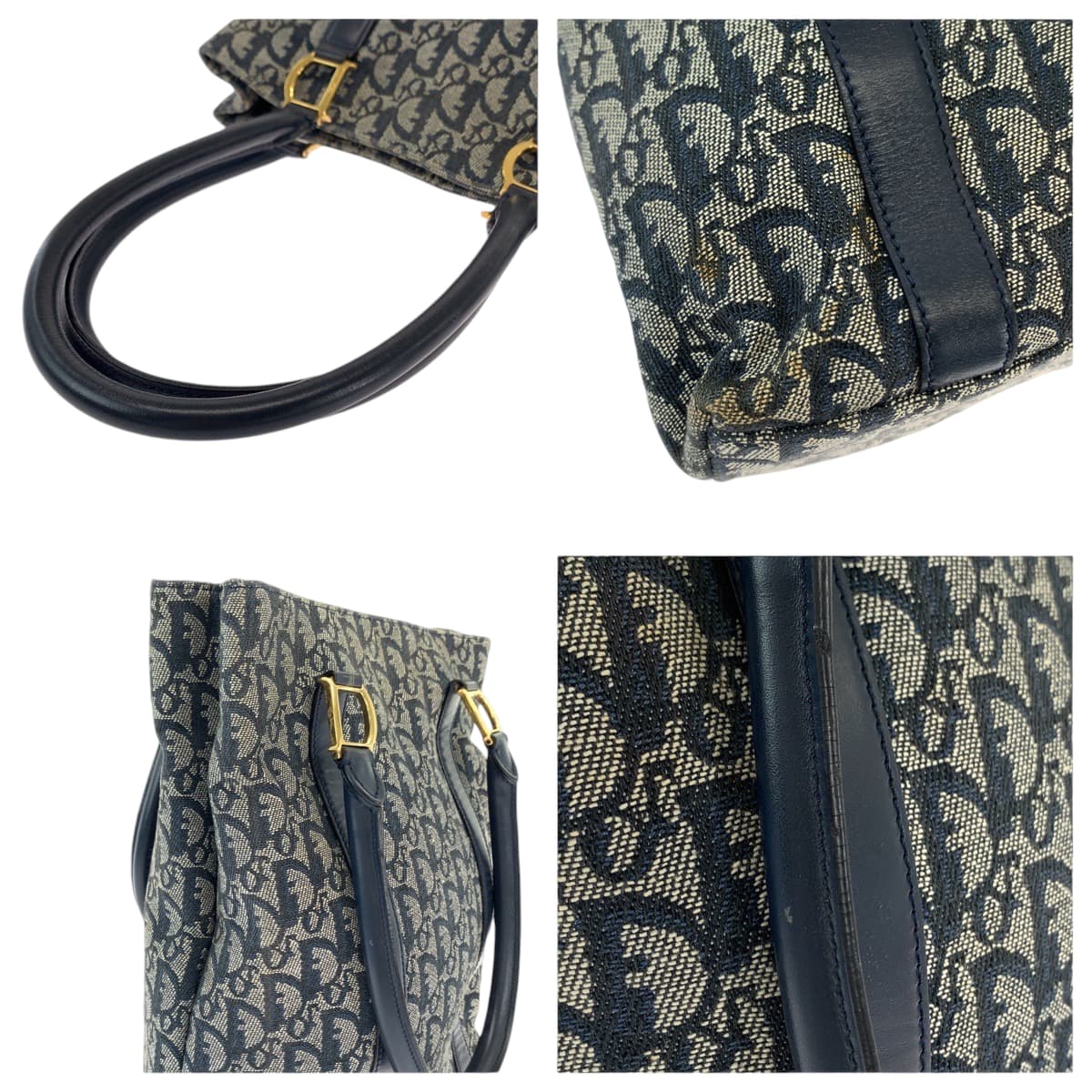 12973
Dior ディオール トロッター ネイビー ゴールド金具 キャンバス トートバッグ ショルダーバッグ ハンドバッグ  レディース