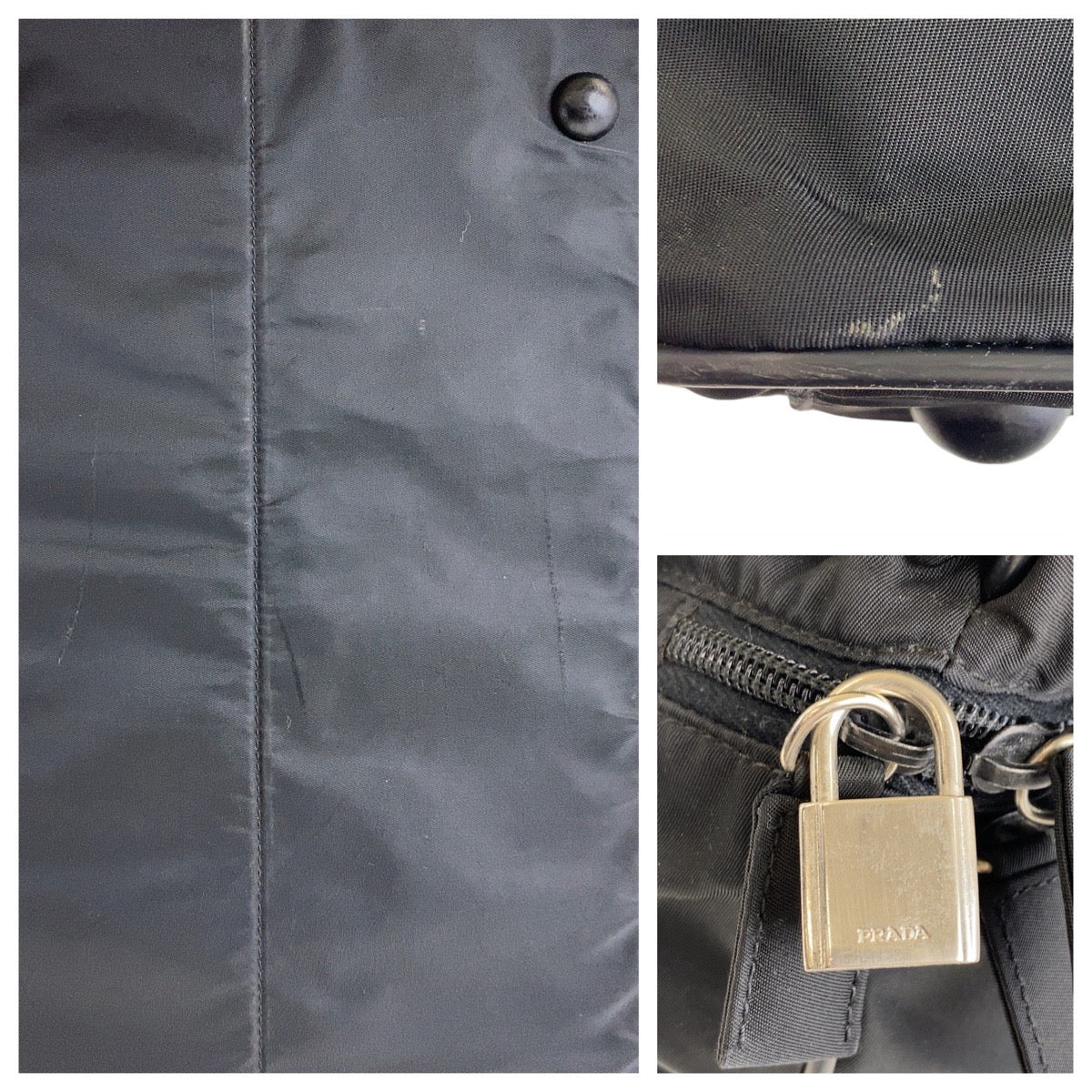 PRADA Tessuto Triangle Logo Plate Unisex Black Silver Hardware Nylon Boston Bag Shoulder Bag 2way Men's