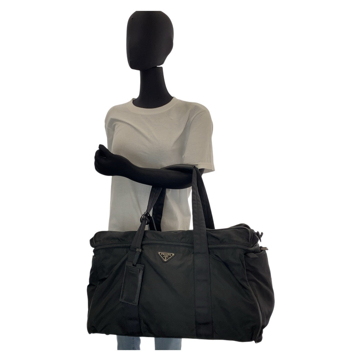 PRADA Tessuto Triangle Logo Plate Unisex Black Silver Hardware Nylon Boston Bag Shoulder Bag 2way Men's