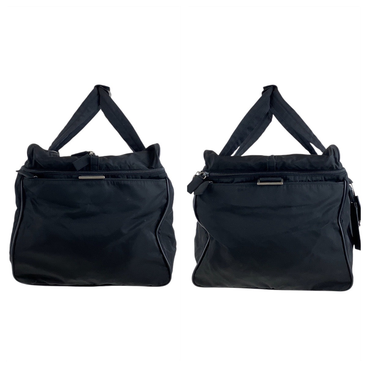 PRADA Tessuto Triangle Logo Plate Unisex Black Silver Hardware Nylon Boston Bag Shoulder Bag 2way Men's