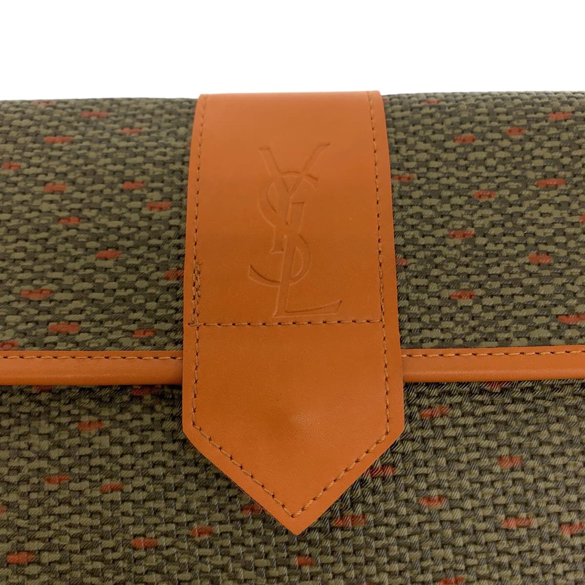11929
YVES SAINT LAURENT イヴ サンローラン ヴィンテージ レミーマルタンコラボ YSLロゴ ブラウン キャンバス / レザー セカンドバッグ クラッチバッグ  メンズ