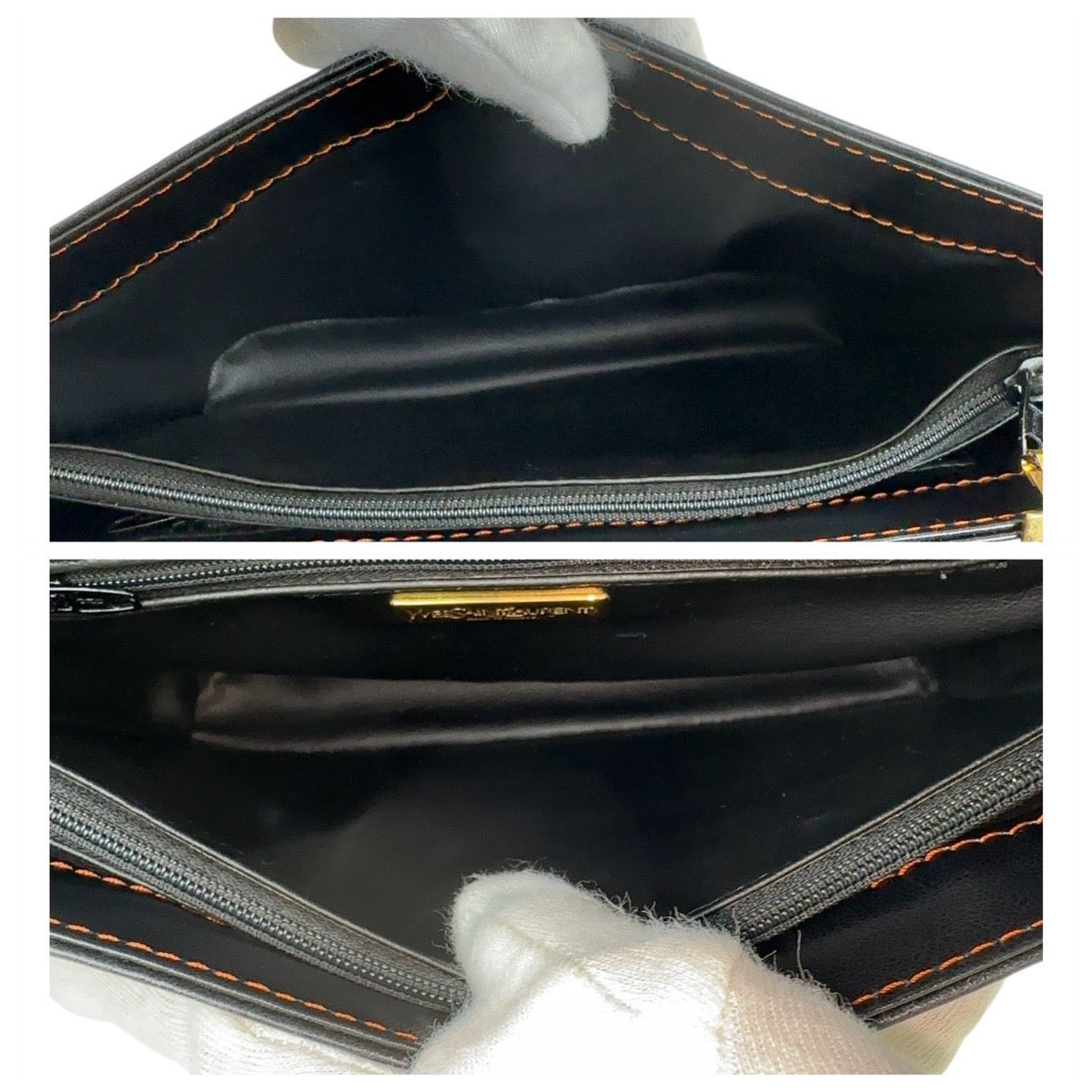 12975
YVES SAINT LAURENT イヴ サンローラン ヴィンテージ YSL カットアウト ブラック ゴールド金具 レザー 斜め掛け ショルダーバッグ ポシェット  レディース