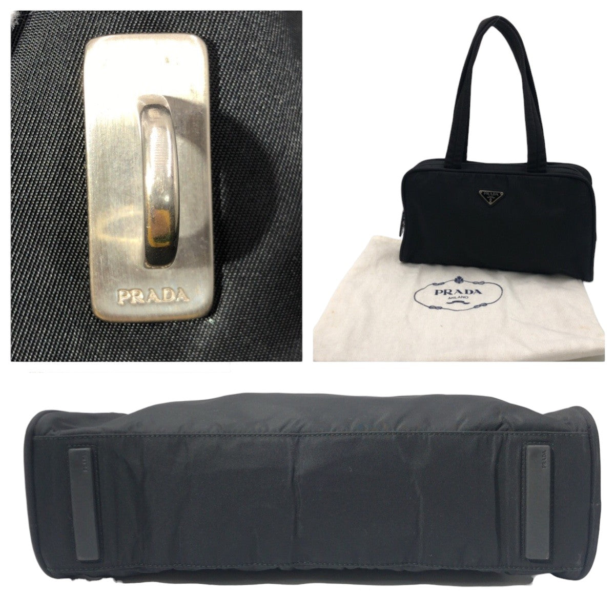 PRADA Prada Tessuto Triangle Logo Black Nylon Handbag Shoulder Bag Women's