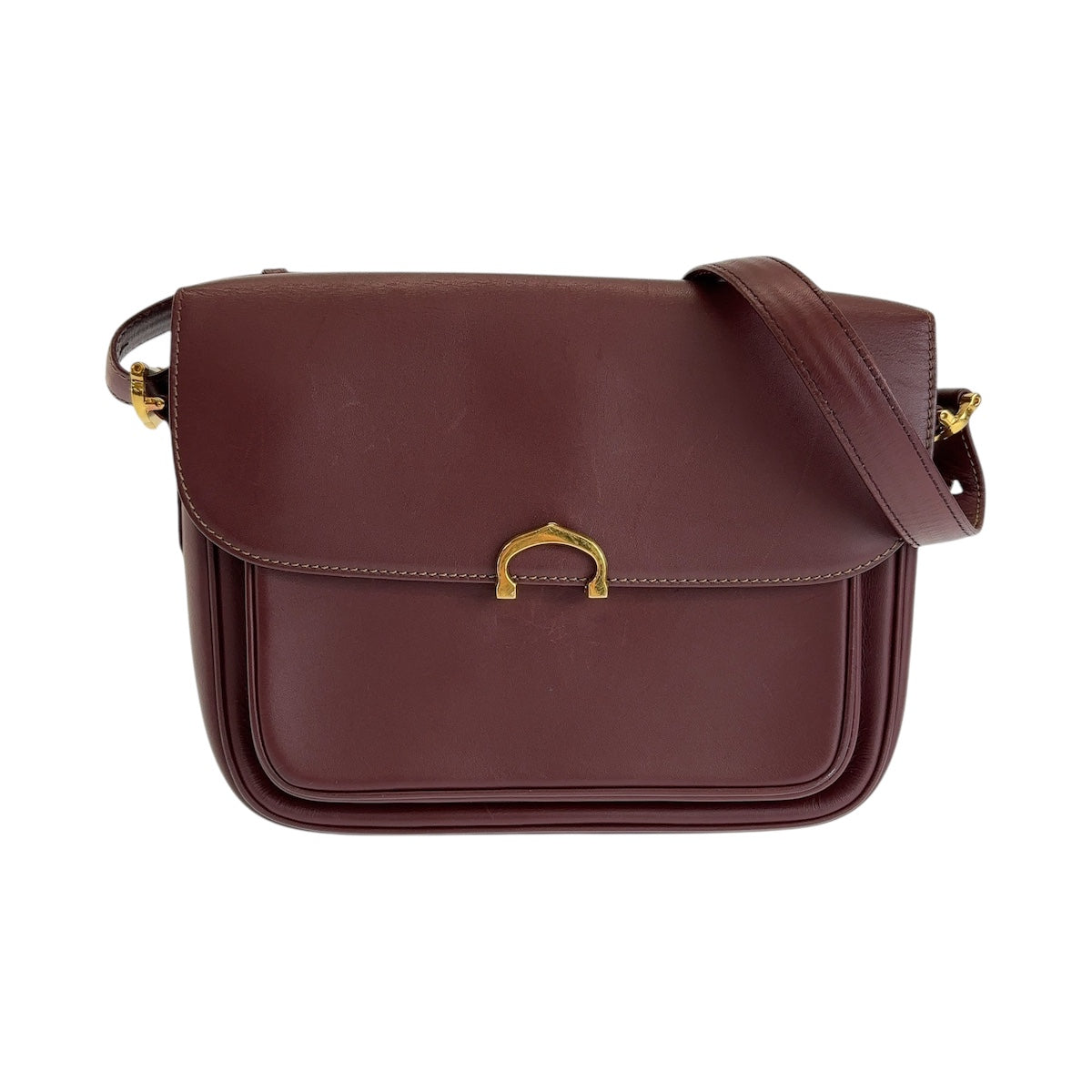 12977
CARTIER カルティエ マストライン ワインレッド ボルドー ゴールド金具 レザー 斜め掛け ショルダーバッグ ポシェット  レディース