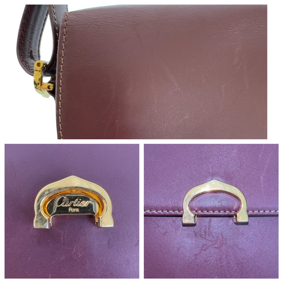 12977
CARTIER カルティエ マストライン ワインレッド ボルドー ゴールド金具 レザー 斜め掛け ショルダーバッグ ポシェット  レディース