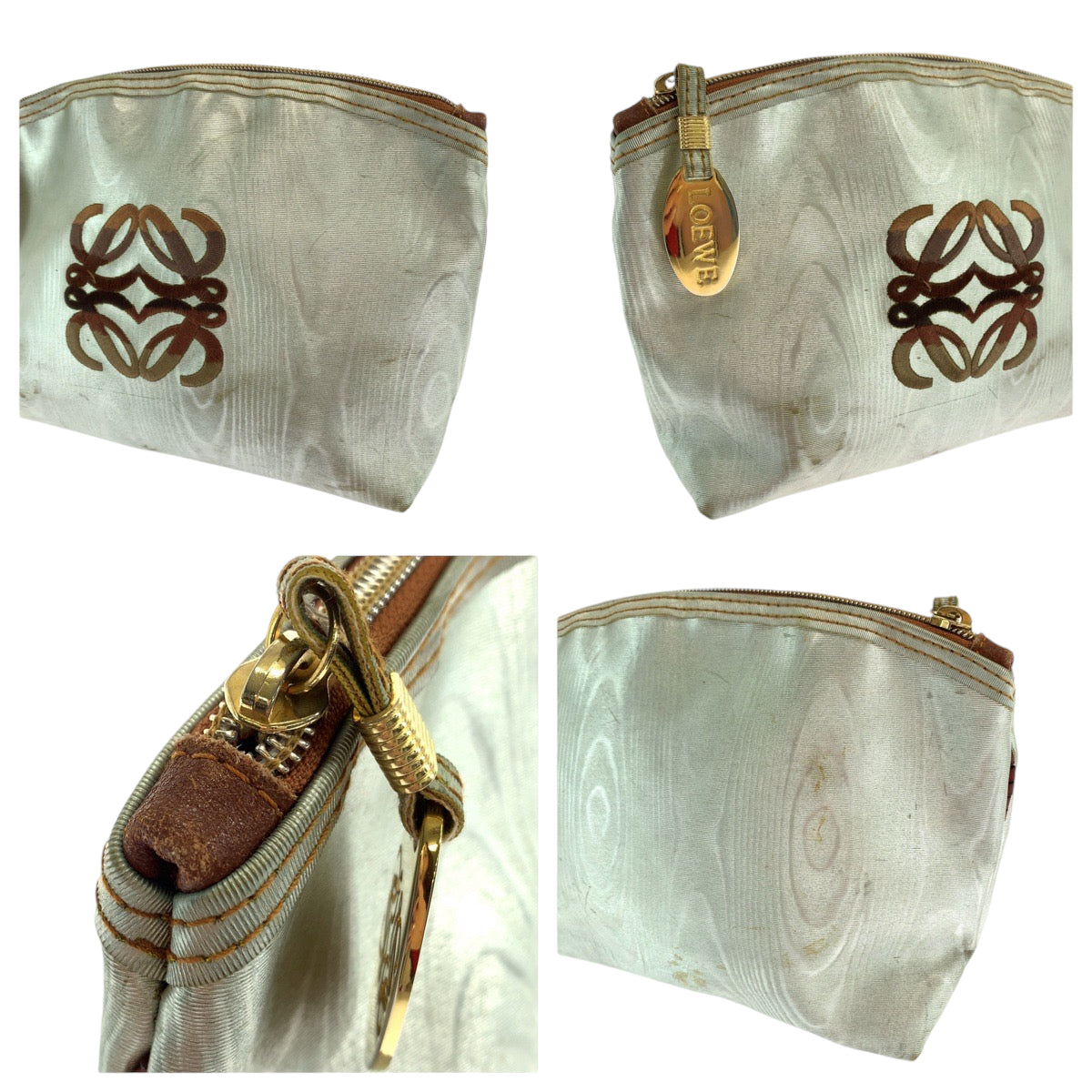 11925
LOEWE ロエベ ヴィンテージ アナグラム ホワイト ゴールド金具 ナイロン ポーチ 化粧ポーチ  レディース AB5