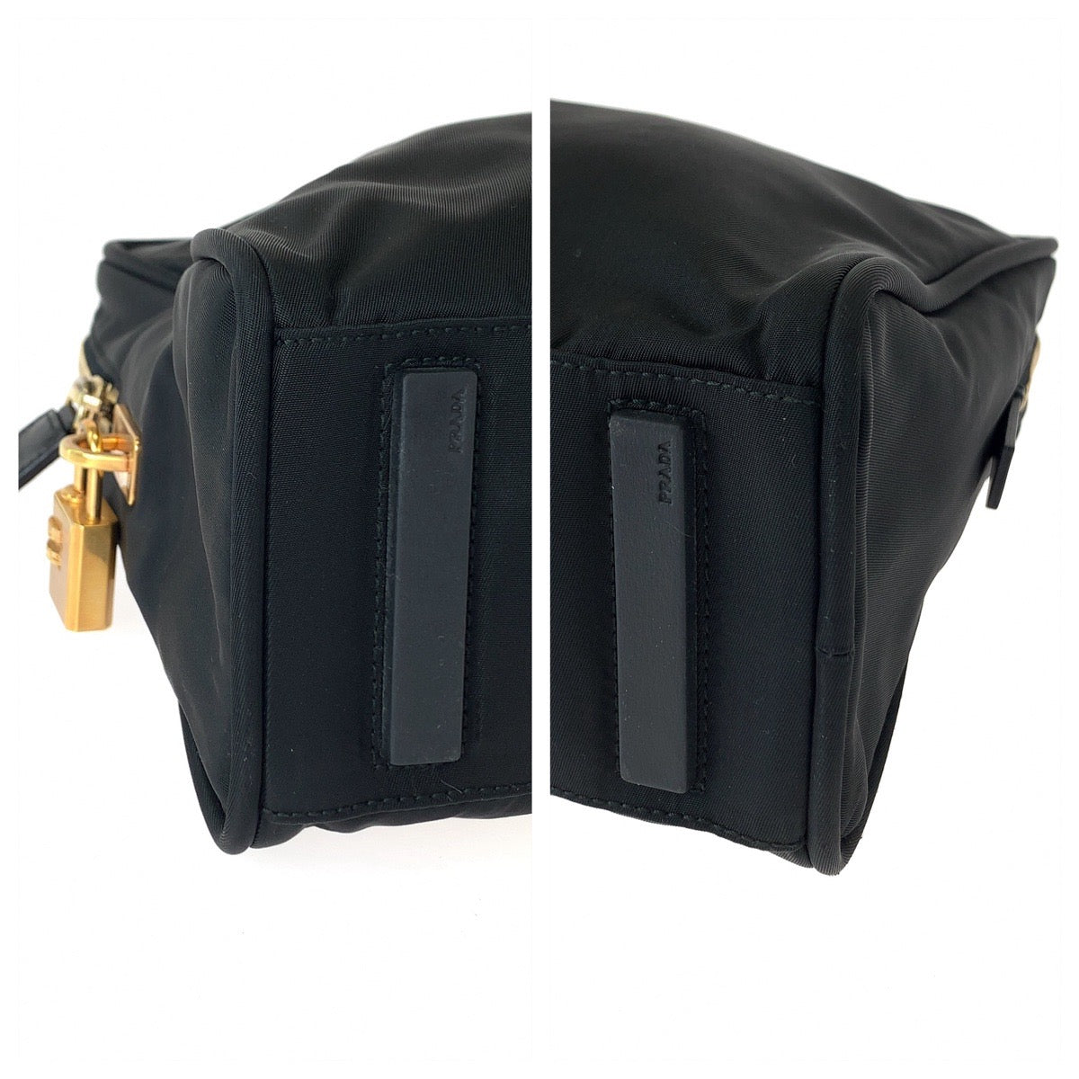 PRADA Prada Tessuto Triangle Logo Plate Black Gold Hardware Nylon Handbag Tote Bag Women's