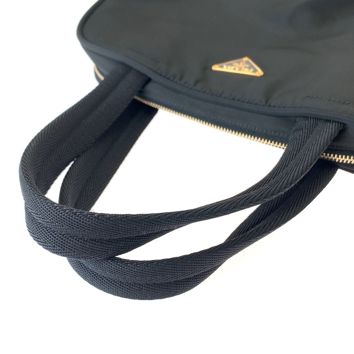 PRADA Prada Tessuto Triangle Logo Plate Black Gold Hardware Nylon Handbag Tote Bag Women's